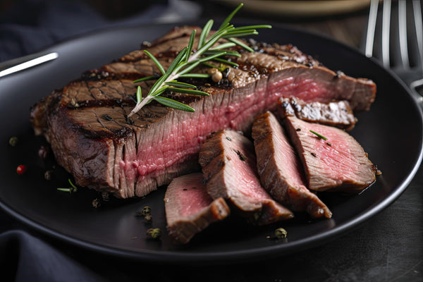 Sliced medium-rare steak