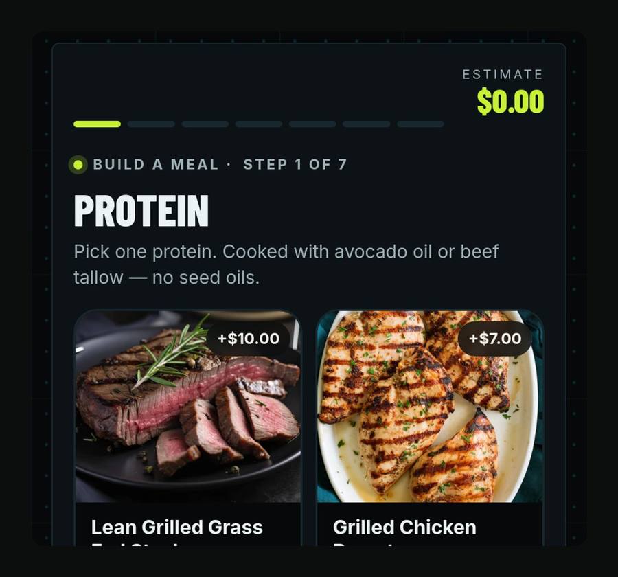 The custom meal builder: pick a protein